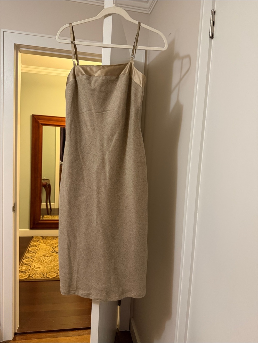 BCBG Champagne-Beige wool Satin-Trim Slip Midi Dress size 2